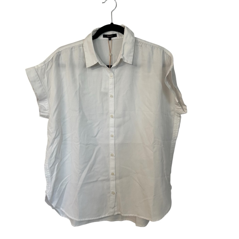 Quince Women’s Short Cap Sleeve Vintage Wash Tencel Camp Shirt in White Sz M NWT